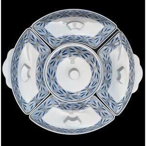 Temptations 11pc Melamine Divided Party Veggie Tray w/Lids Old World Blue